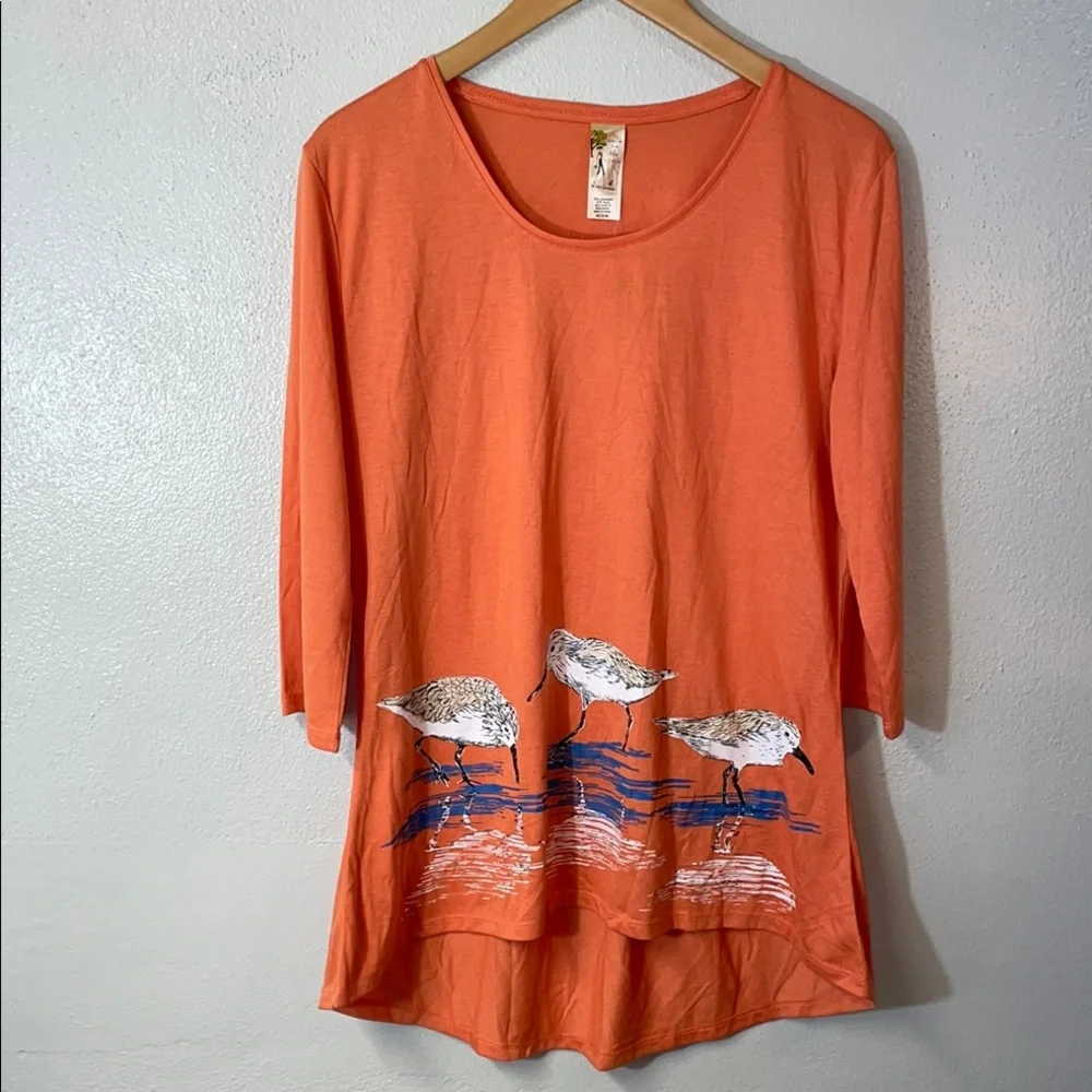 Artwear Coastal Bird Tunic 3/4 Sleeve Orange Knit Medium A Walk In The Park NWT